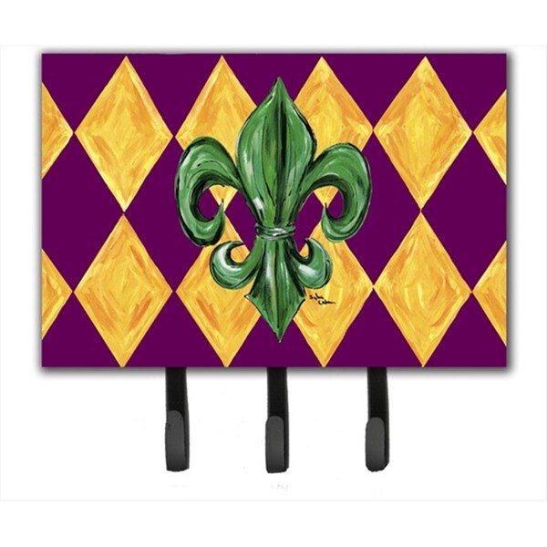 Carolines Treasures 6 x 9 in. Mardi Gras Fleur De Lis Purple Green and Gold Leash or Key Holder 8133TH68 - main